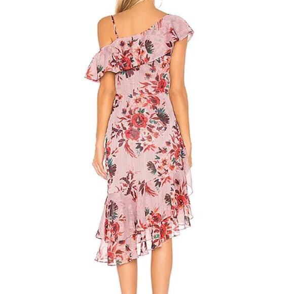 LOVERS and FRIENDS NWT Stacy Holiday Floral Ruffle Asymmetrical Midi Dress - Picture 5 of 9